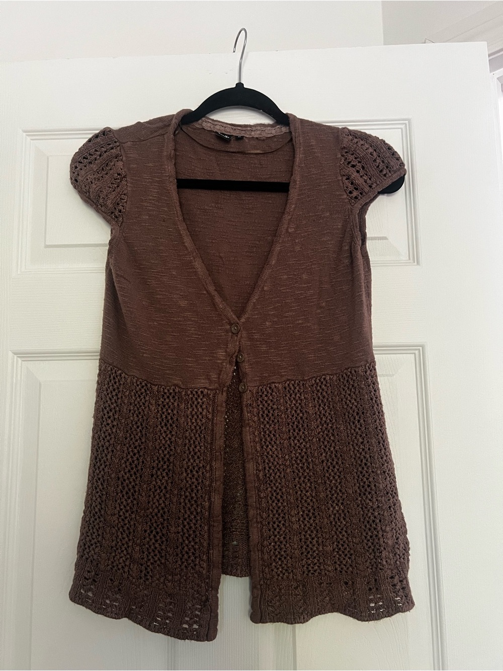 Twik Simons Brown Crochet Knit Button-Front Vest size M